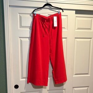 Bright Red Wide Leg Drawstring crop athletic Pants
